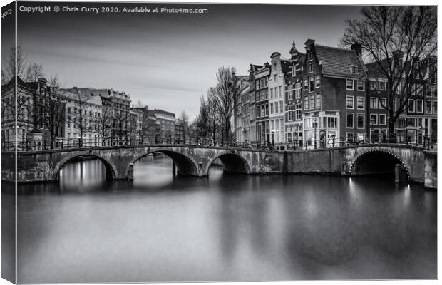 Amsterdam Black and White Cityscape Keizersgracht Canal Canvas Print by Chris Curry
