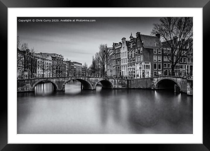 Amsterdam Black and White Cityscape Keizersgracht Canal Framed Mounted Print by Chris Curry