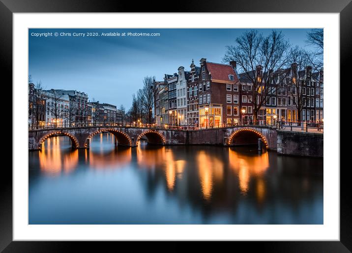 Amsterdam City Lights At Twilight Keizersgracht Canal Framed Mounted Print by Chris Curry