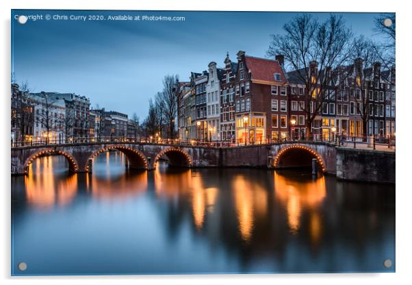 Amsterdam City Lights At Twilight Keizersgracht Canal Acrylic by Chris Curry