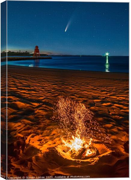 Comet Neowise Beach fire Canvas Print by Steven Lomas