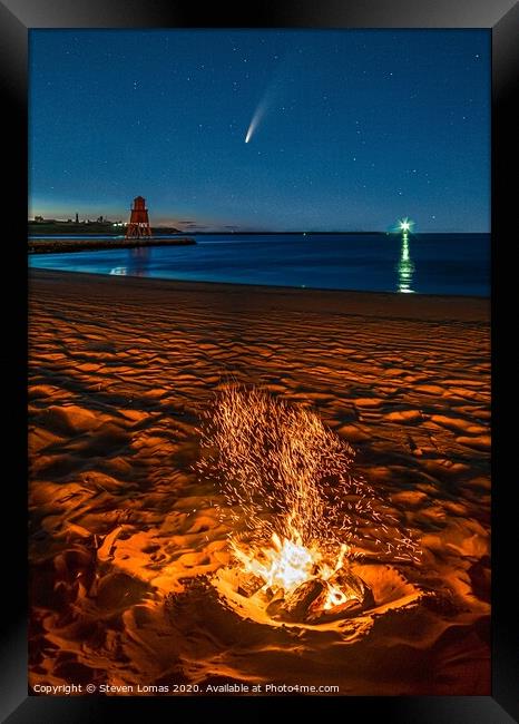 Comet Neowise Beach fire Framed Print by Steven Lomas