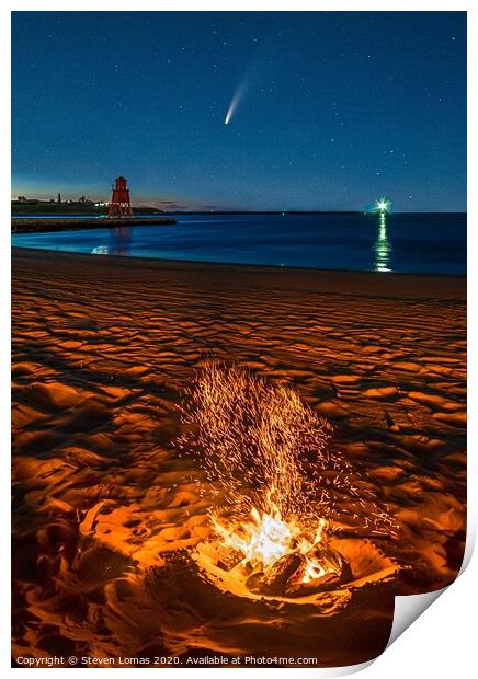 Comet Neowise Beach fire Print by Steven Lomas