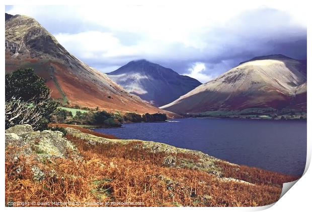 Wastwater and Great Gable, Cumbria Print by David Mather
