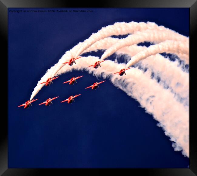 Majestic Red Arrows Formation Framed Print by Andrew Heaps