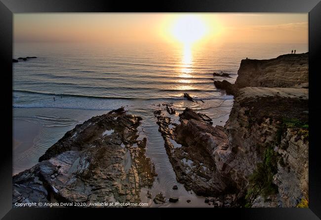 Sunset and Cliffs in Zambujeira do Mar Framed Print by Angelo DeVal