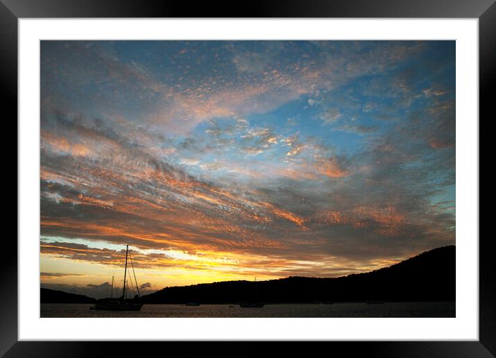 Coastal Sunrise Seascape with orange and yellow coloured stratocumulus cloud.  Framed Mounted Print by Geoff Childs