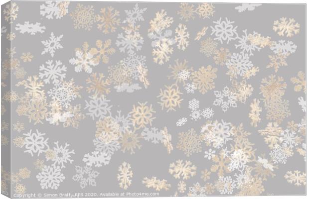 Falling snowflakes pattern on grey background Canvas Print by Simon Bratt LRPS