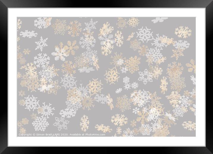 Falling snowflakes pattern on grey background Framed Mounted Print by Simon Bratt LRPS