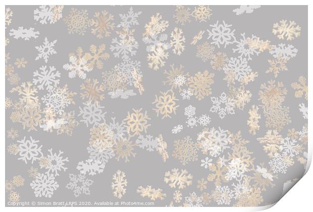 Falling snowflakes pattern on grey background Print by Simon Bratt LRPS