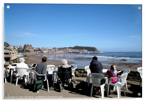 Tourists enjoying the view of Scarborough over the bay at low tide Acrylic by john hill
