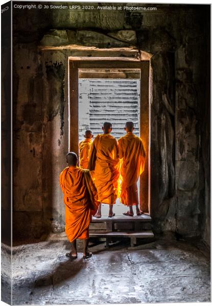 Buddhist Monks at Angkor Wat Canvas Print by Jo Sowden
