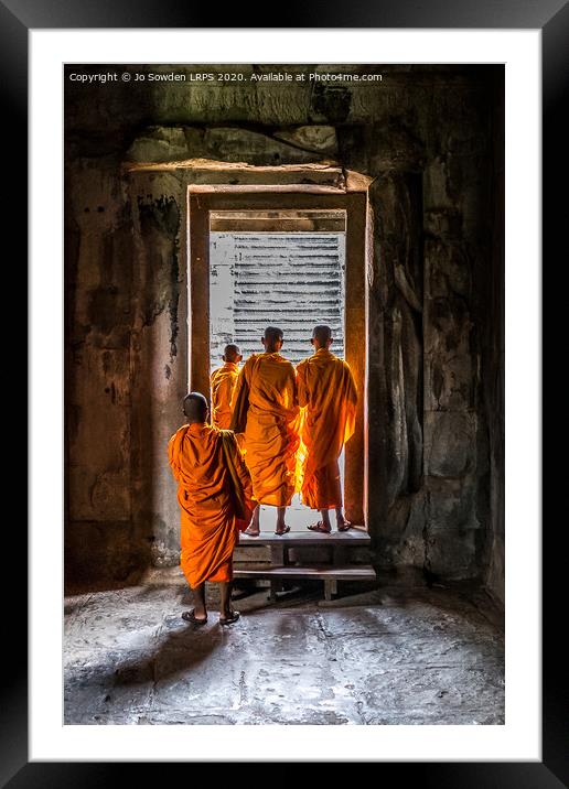 Buddhist Monks at Angkor Wat Framed Mounted Print by Jo Sowden
