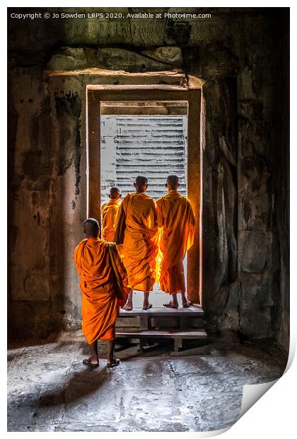 Buddhist Monks at Angkor Wat Print by Jo Sowden