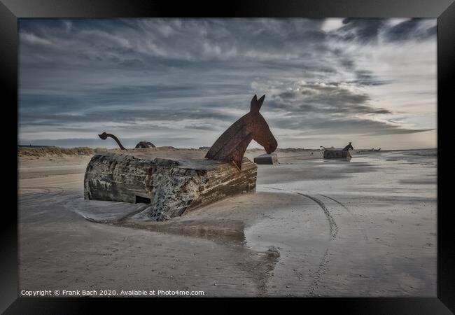 Bunker Mules horses on Blaavand Beach, North Sea coast, Denmark Framed Print by Frank Bach
