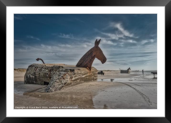 Bunker Mules horses on Blaavand Beach, North Sea coast, Denmark Framed Mounted Print by Frank Bach