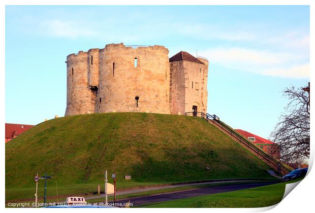 Clifford's tower of York castle in Yorkshire.  Print by john hill
