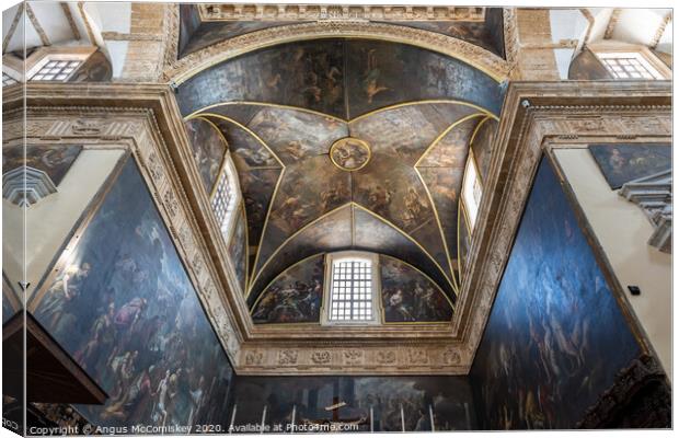 Ornate ceiling of Gallipoli Cathedral in Puglia Canvas Print by Angus McComiskey