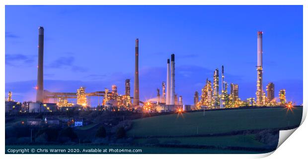 Oil Refinery at twilight Print by Chris Warren