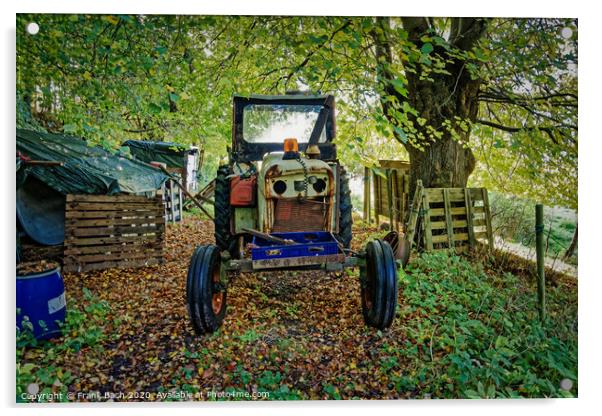 Worn out tractor placed in an autumn forest, Denmark Acrylic by Frank Bach