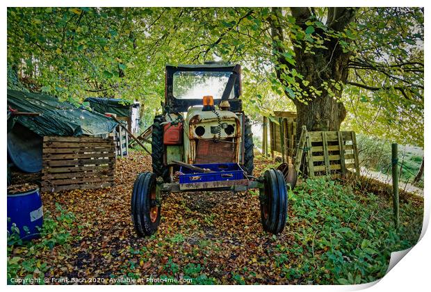 Worn out tractor placed in an autumn forest, Denmark Print by Frank Bach