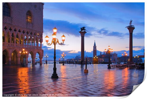 St Marks Square Venice Italy at twilight Print by Chris Warren