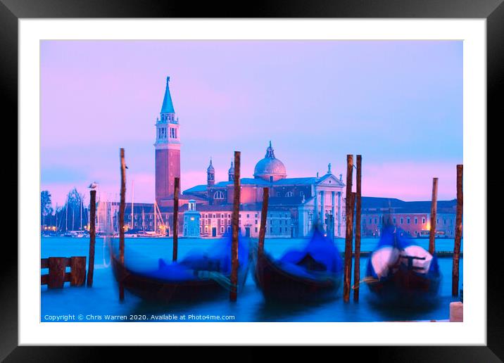 Gondolas with San Giorgio Maggiore St Marks Square Framed Mounted Print by Chris Warren