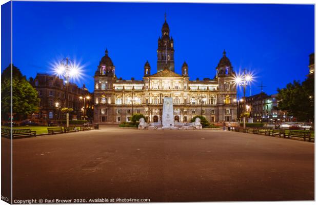 The Glasgow City Hall at night  Canvas Print by Paul Brewer