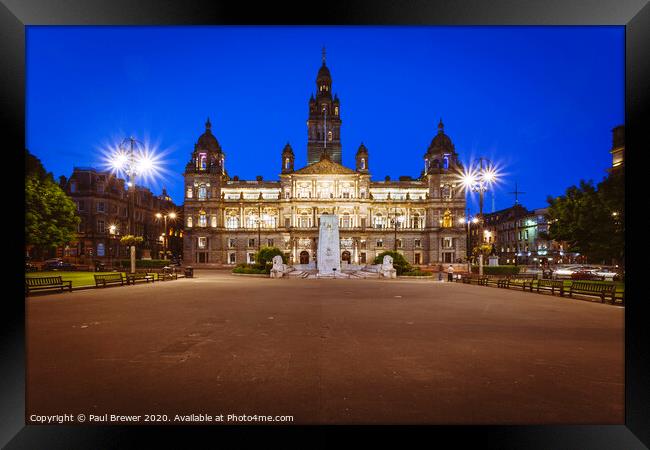 The Glasgow City Hall at night  Framed Print by Paul Brewer