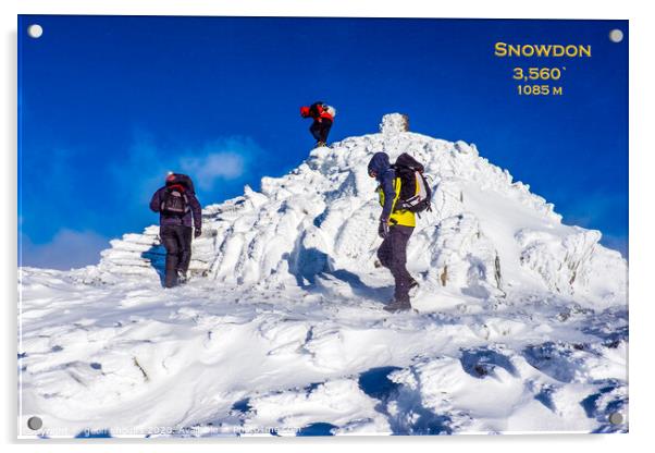 Snowdon summit, winter Acrylic by geoff shoults