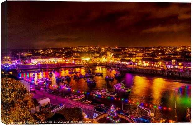 Porthleven lights Canvas Print by kathy white