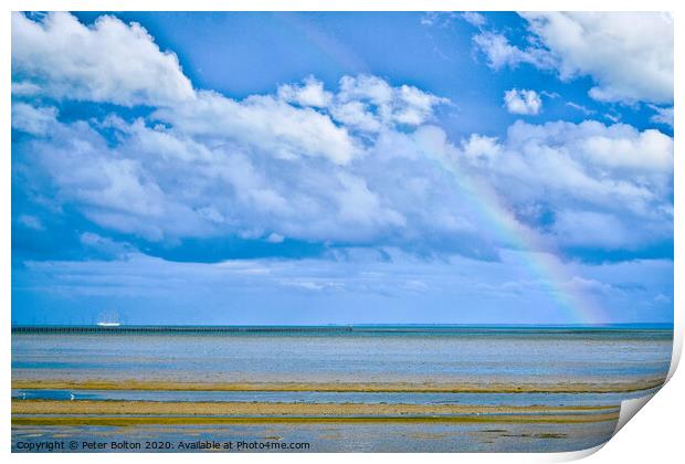 Abstract seascape with weather front and rainbow. Thorpe Bay, Essex, UK. Print by Peter Bolton