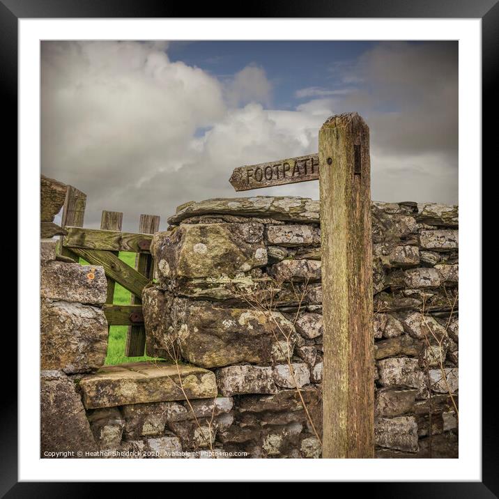 Footpath sign, stile and drystone wall Framed Mounted Print by Heather Sheldrick