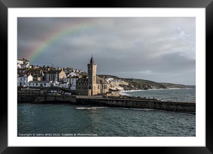 rainbow Porthleven Cornwall Framed Mounted Print by kathy white
