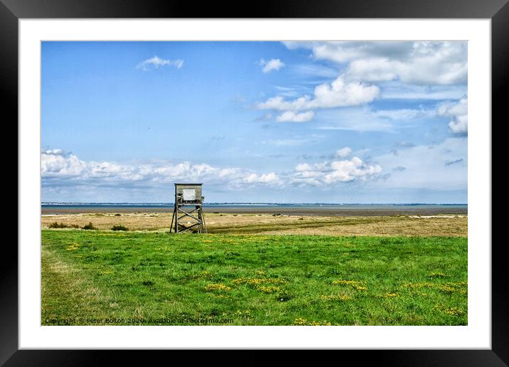 Landscape view of costal nature reserve at Bradwell, Essex on the shore of the River Blackwater Framed Mounted Print by Peter Bolton