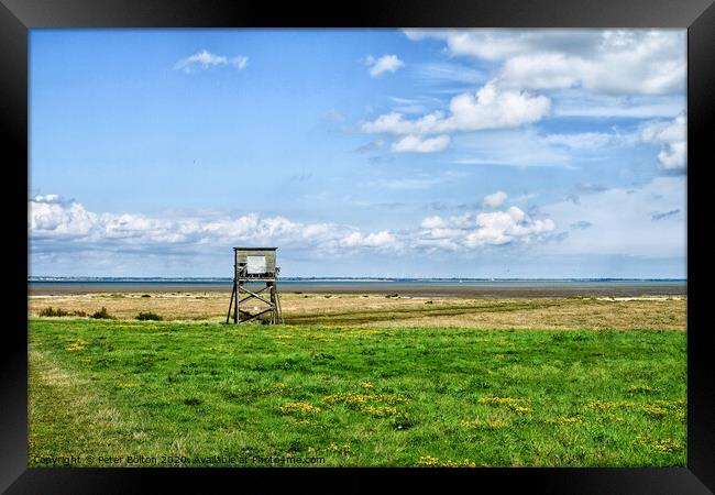 Landscape view of costal nature reserve at Bradwell, Essex on the shore of the River Blackwater Framed Print by Peter Bolton