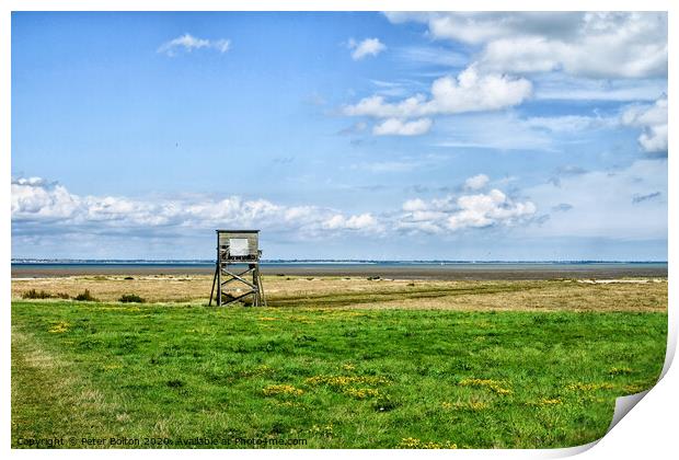 Landscape view of costal nature reserve at Bradwell, Essex on the shore of the River Blackwater Print by Peter Bolton