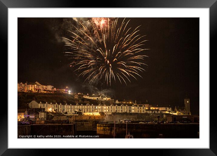 Porthleven gold sky Framed Mounted Print by kathy white