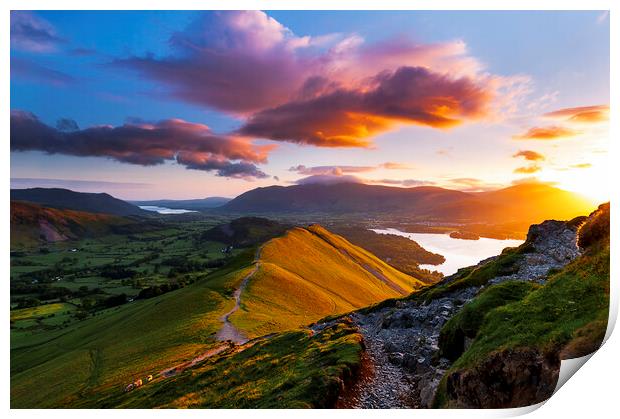 Mountain sunrise. Lake District National park Print by John Finney