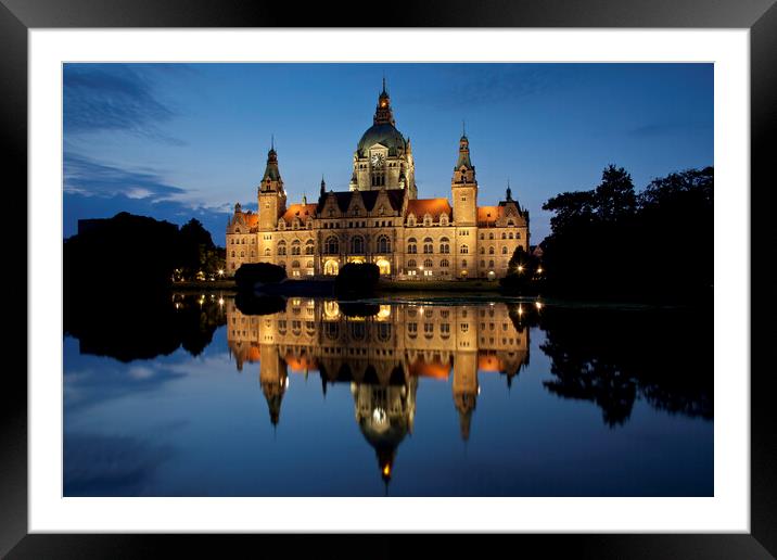 Neues Rathaus in Hannover at Night Framed Mounted Print by Arterra 