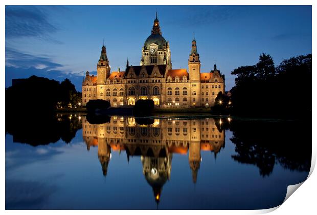 Neues Rathaus in Hannover at Night Print by Arterra 