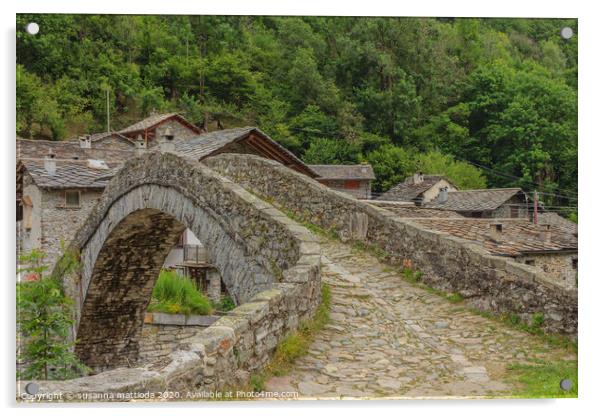  a  vintage  bridge  of an Italian alpine village Acrylic by susanna mattioda