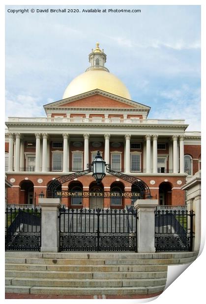 Massachusetts State House in Boston. Print by David Birchall