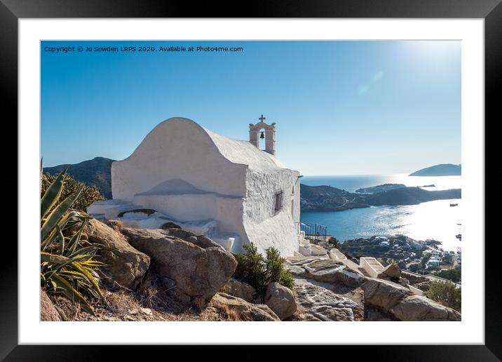 Greek Church overlooking the sea, Ios Framed Mounted Print by Jo Sowden