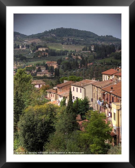 Tuscan Lanscape and rolling hills from San Gimignano Framed Mounted Print by Beverley Middleton
