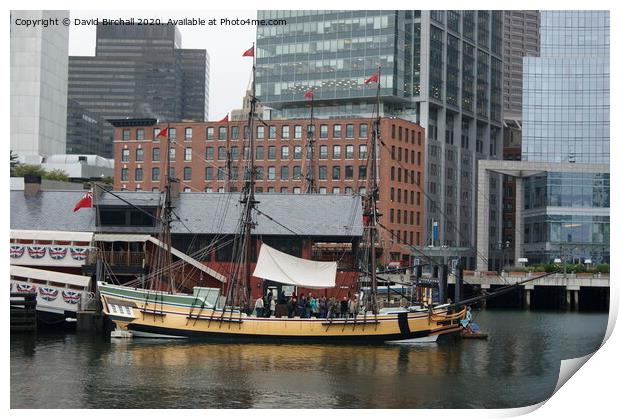Boston Tea Party ship and museum. Print by David Birchall