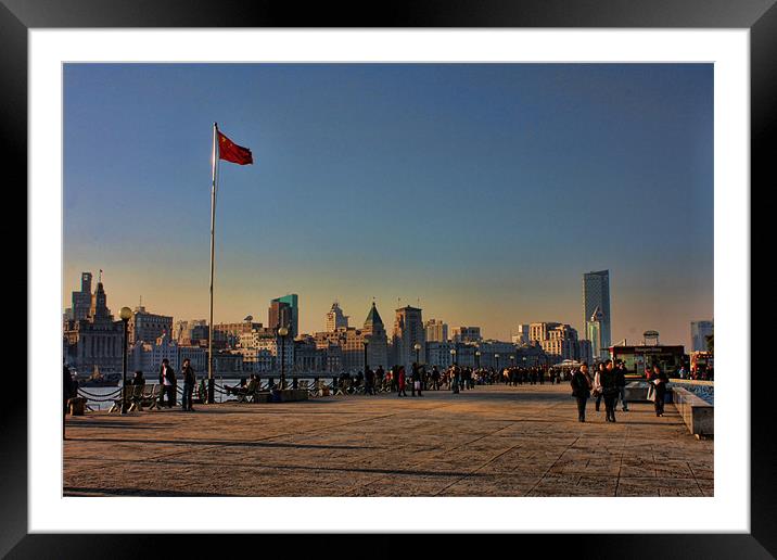 Sunset over the Huangpu Riverside Promenade Framed Mounted Print by Phil Hall