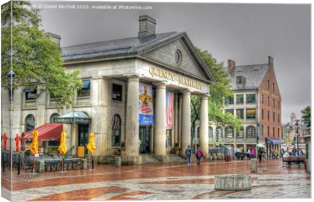 Quincy Market Boston on a wet day. Canvas Print by David Birchall