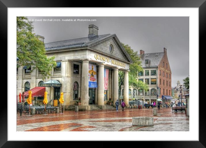 Quincy Market Boston on a wet day. Framed Mounted Print by David Birchall