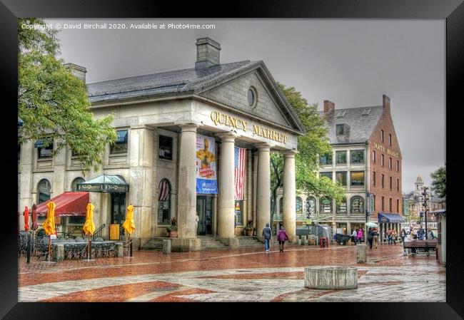 Quincy Market Boston on a wet day. Framed Print by David Birchall